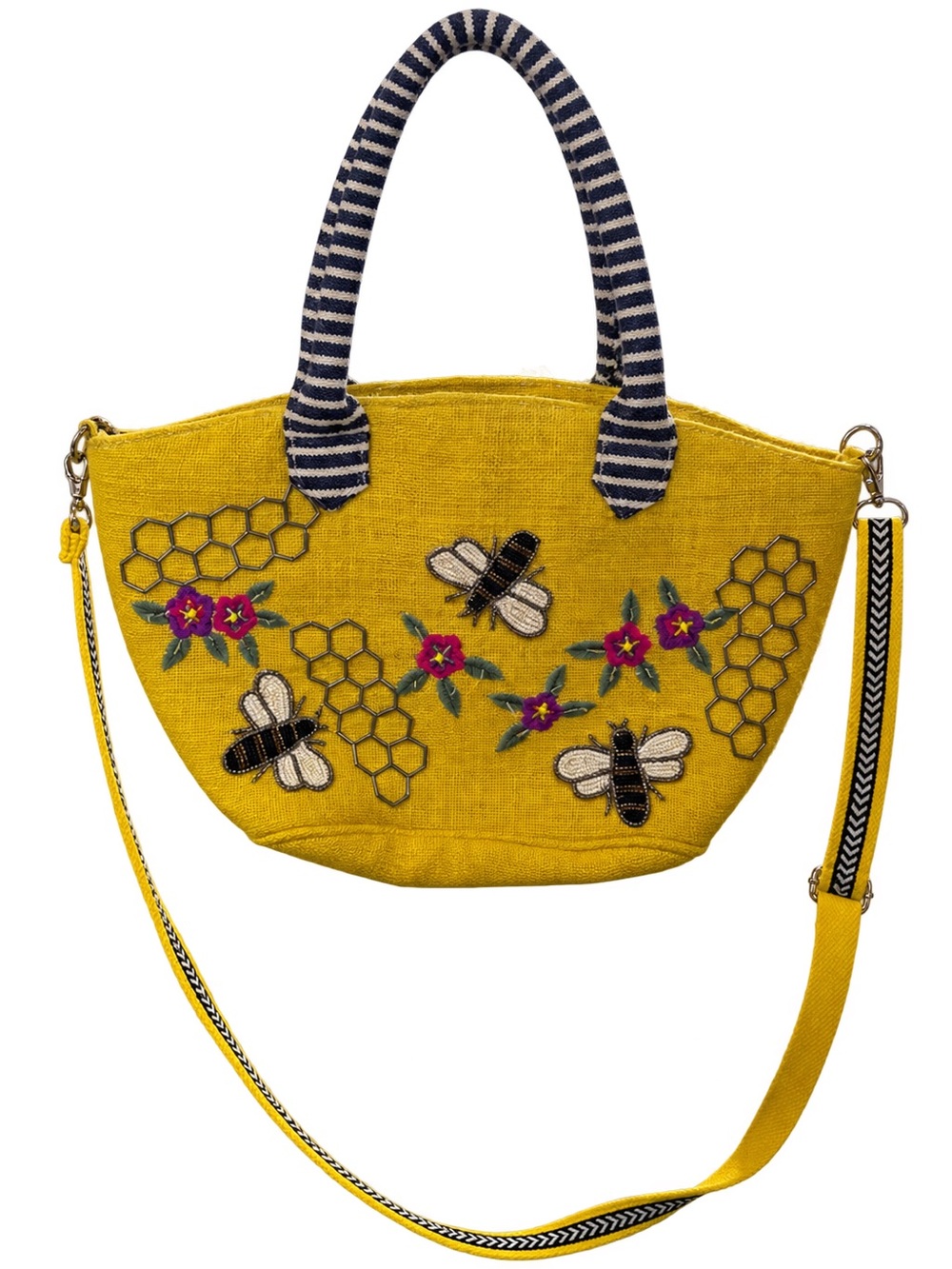 American and beyond Yellow Embroidered Bee Tote Bag
